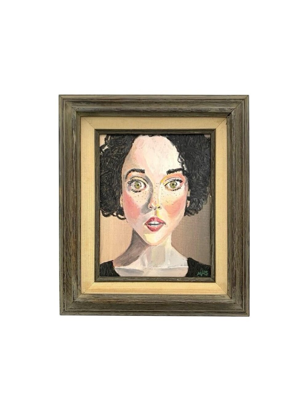Painting Big Eyes Lady Oil on Canvas Original Signed  Portrait Decor Art
